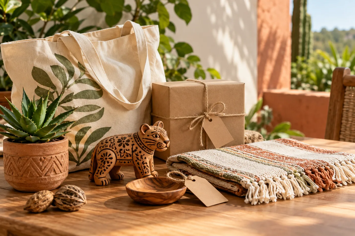 Souvenirs eco-amigables con empaque de papel y fibras naturales