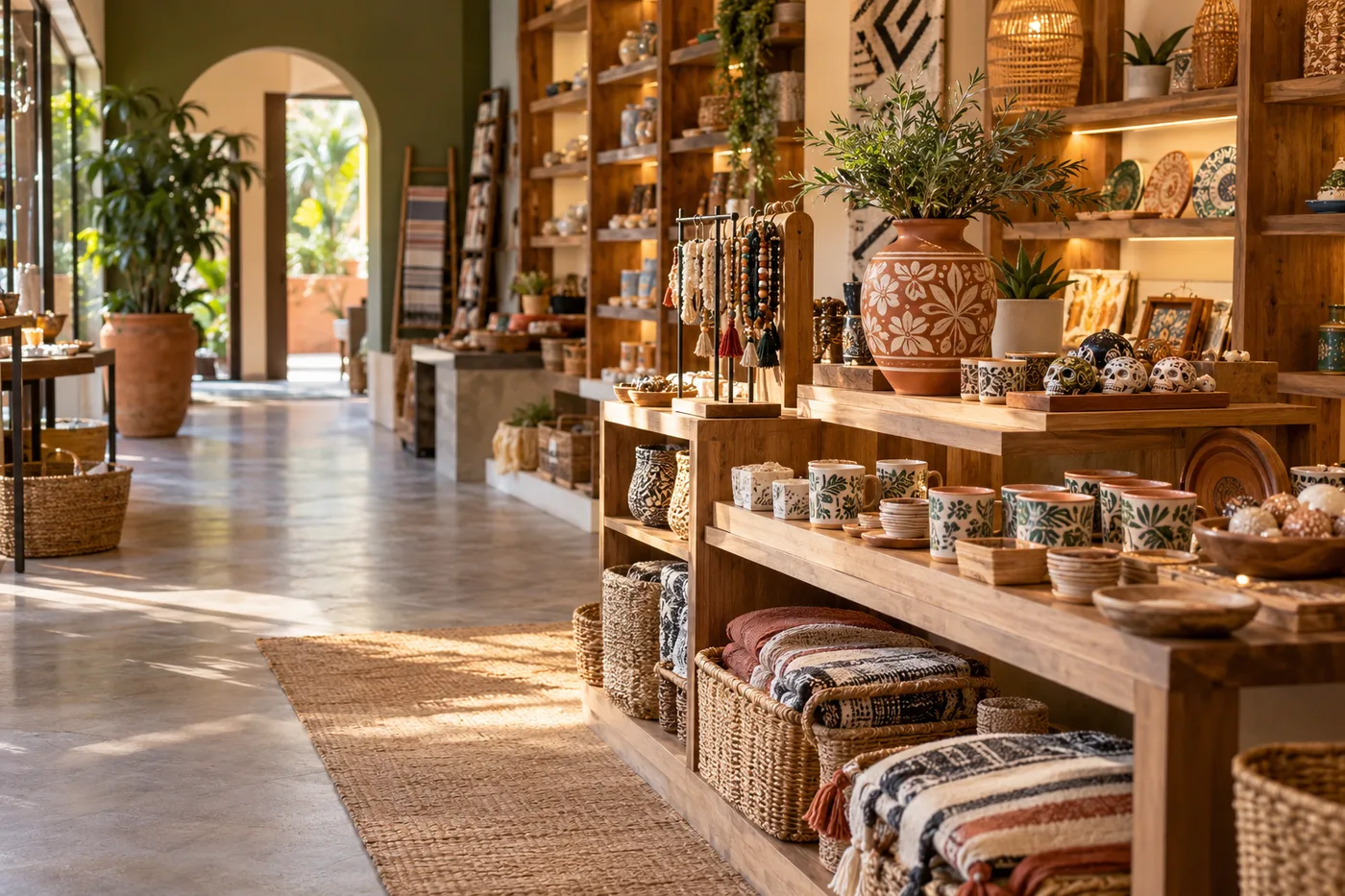 Exhibición de souvenirs organizada por alturas en una tienda