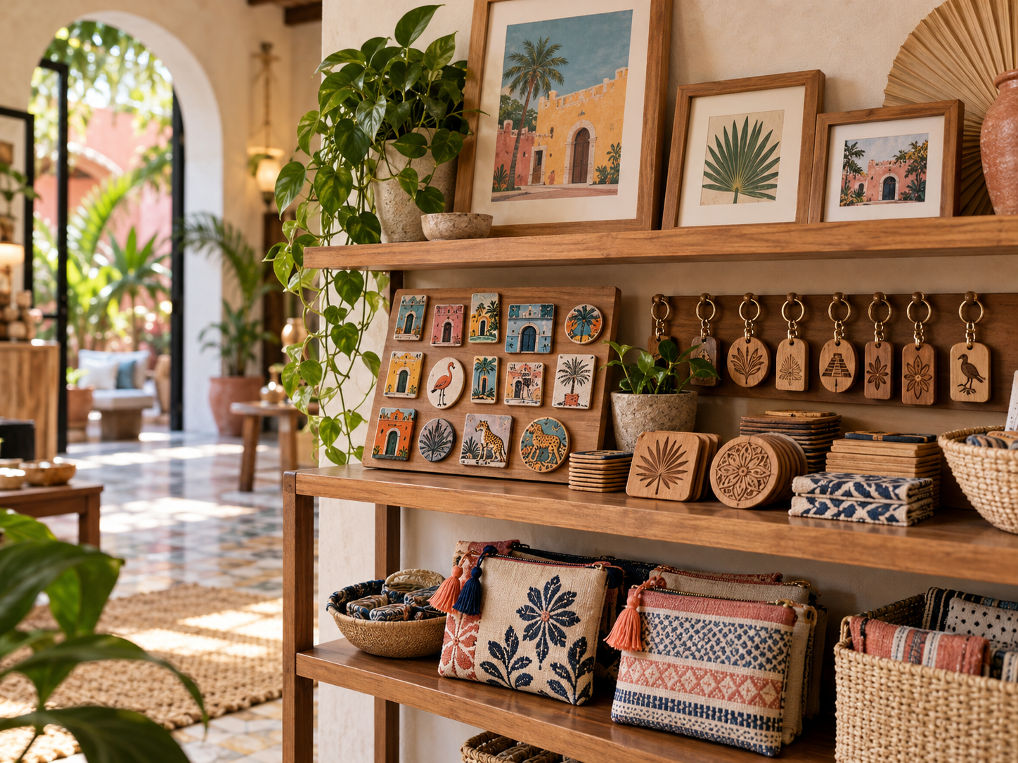 Exhibición de souvenirs mexicanos en una tienda boutique