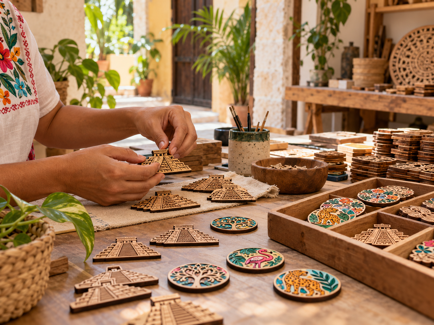 Artesano trabajando en la elaboración de souvenirs mexicanos